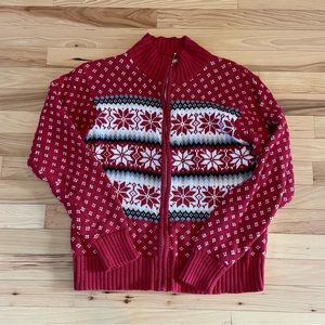 Vintage Dress Barn Christmas Sweater Snowflake Zip Knit Cardigan Snowflake